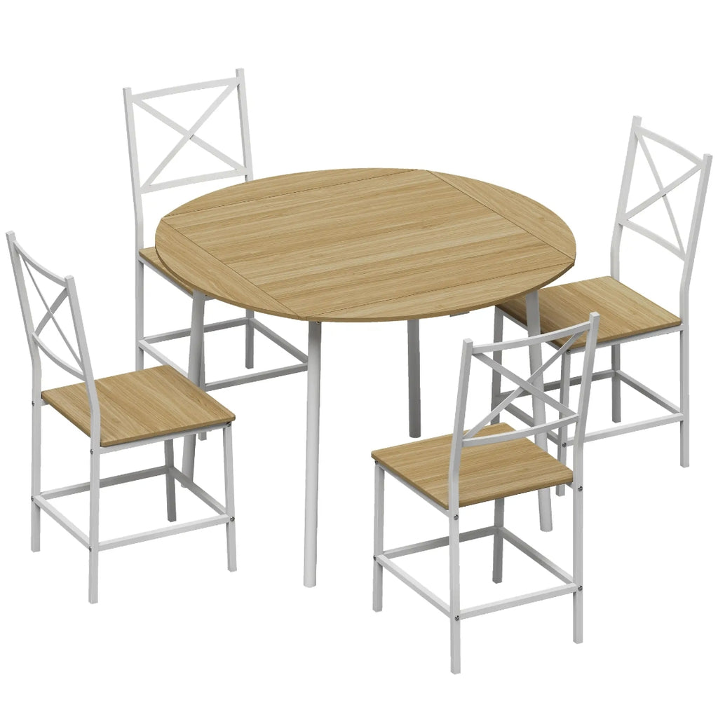 Mesa Abatible con 4 Sillas Apilables Roble y Blanco | MooM Decó