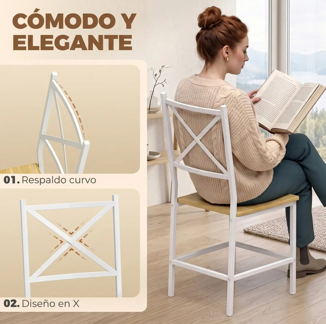 Mesa Abatible con 4 Sillas Apilables Roble y Blanco | MooM Decó
