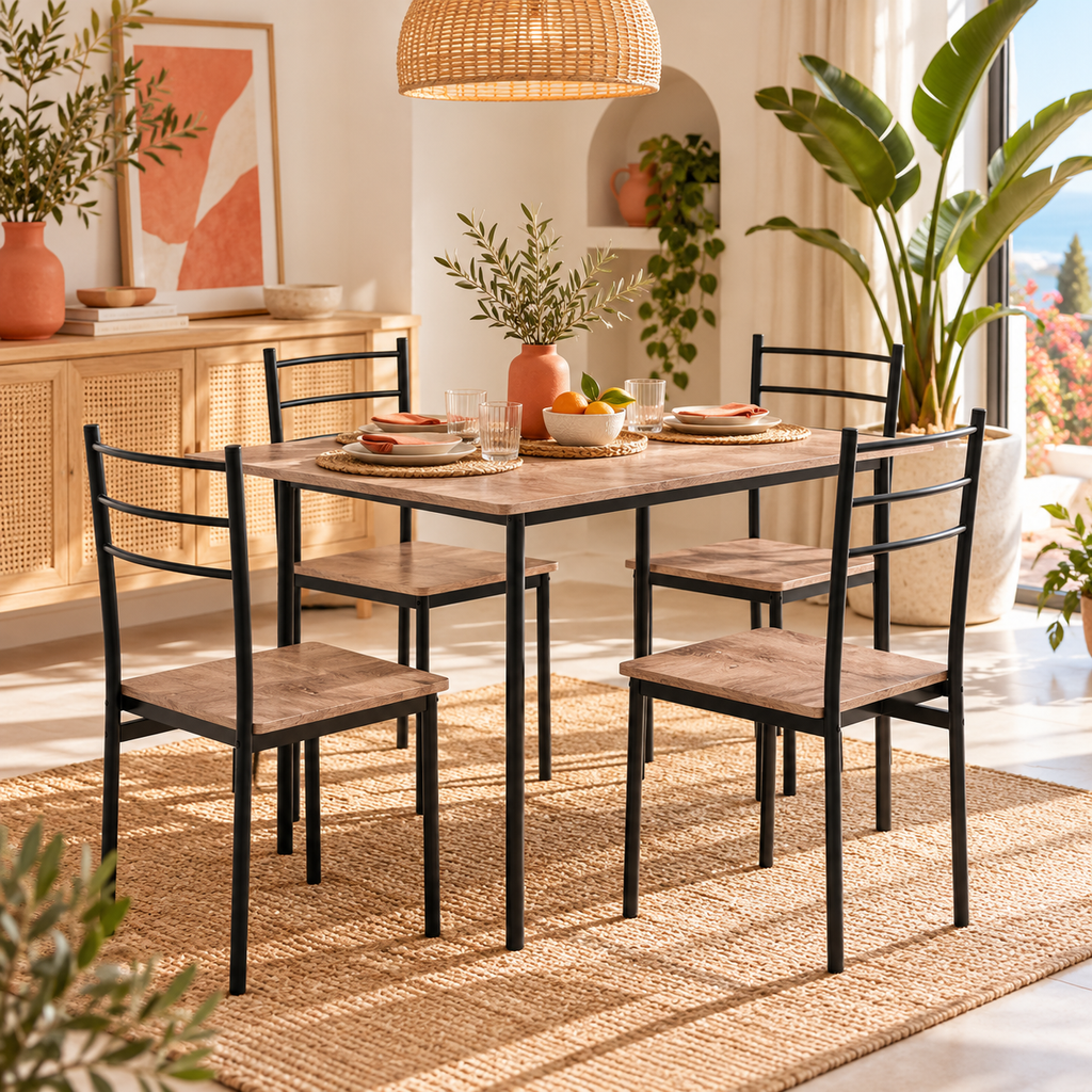 Conjunto Comedor Mesa y 4 Sillas Madera y Negro | MooM Decó