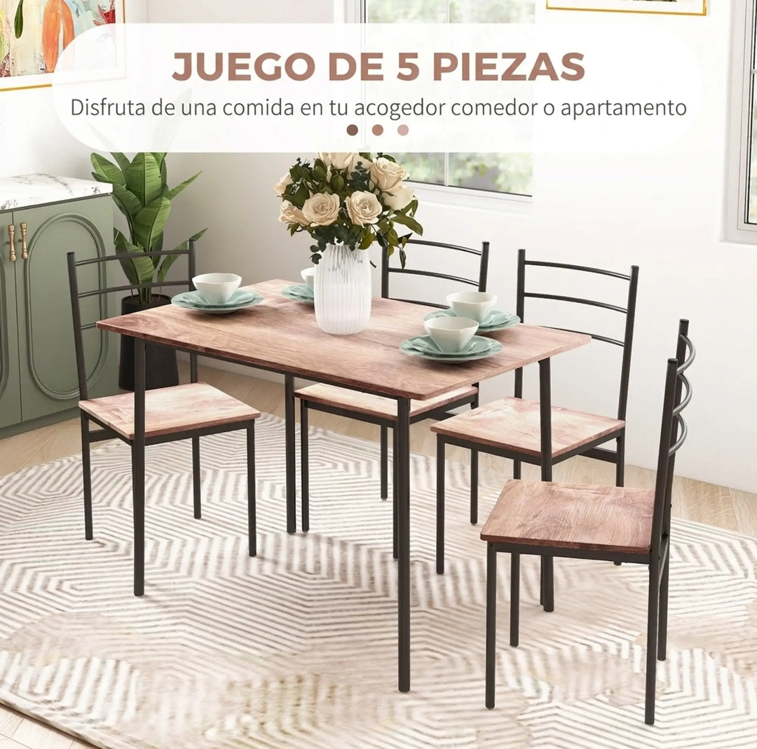Conjunto Comedor Mesa y 4 Sillas Madera y Negro | MooM Decó