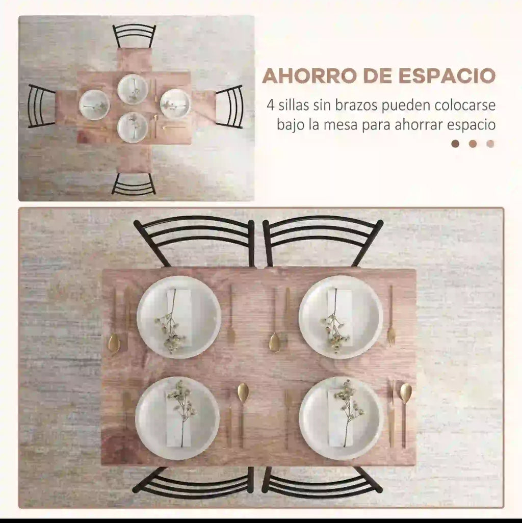 Conjunto Comedor Mesa y 4 Sillas Madera y Negro | MooM Decó