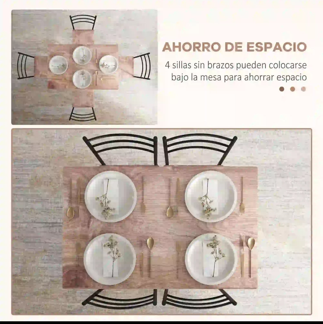 Conjunto Comedor Mesa y 4 Sillas Madera y Negro | MooM Decó