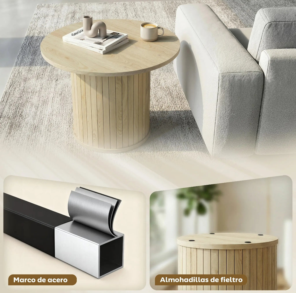 Mesa de Centro Redonda Ø60 cm Madera Natural | MooM Decó