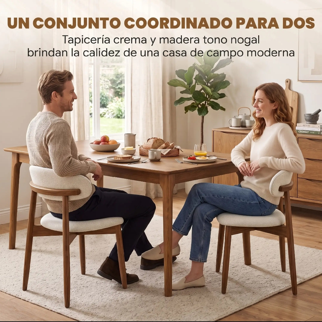 Pack Sillas Comedor Crema y Nogal Tapizadas | MooM Decó