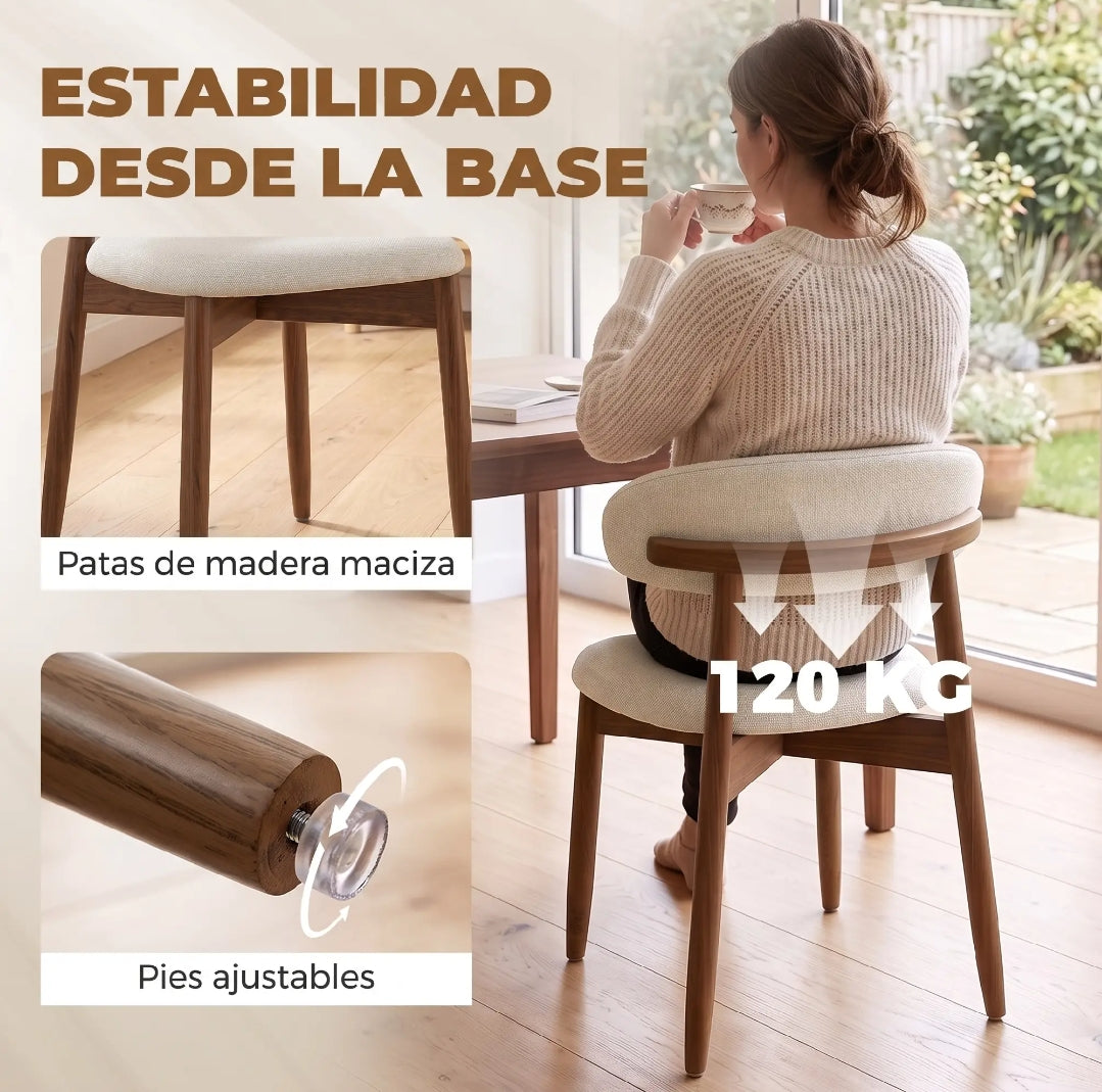 Pack Sillas Comedor Crema y Nogal Tapizadas | MooM Decó