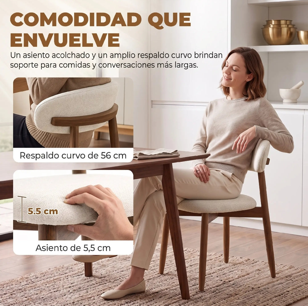Pack Sillas Comedor Crema y Nogal Tapizadas | MooM Decó