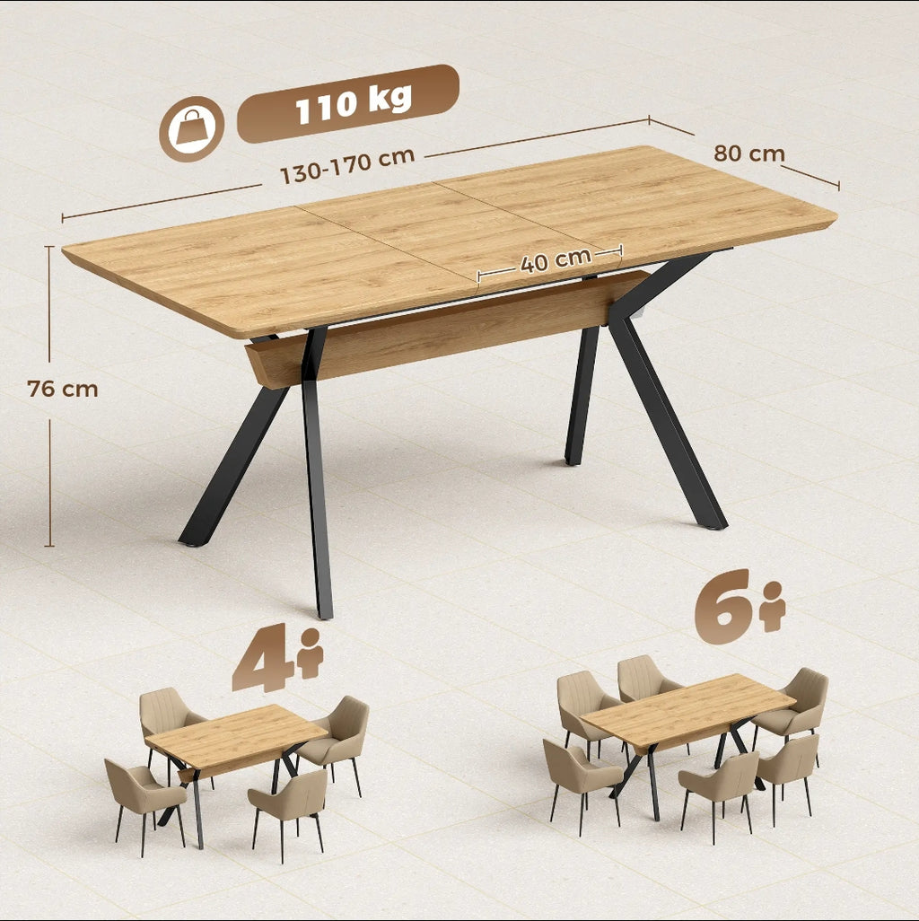Mesa Comedor Extensible 130-170 cm Roble y Negro | MooM Decó