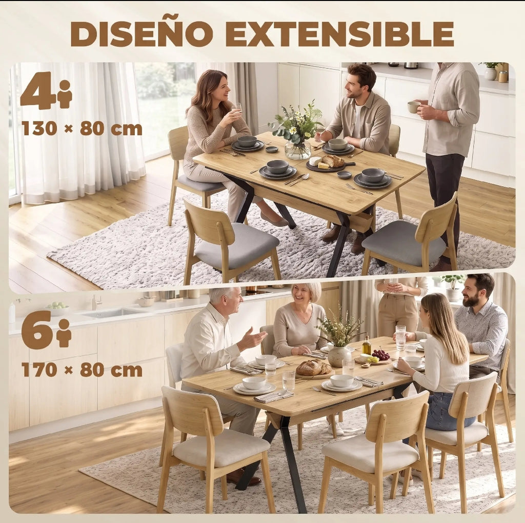 Mesa Comedor Extensible 130-170 cm Roble y Negro | MooM Decó