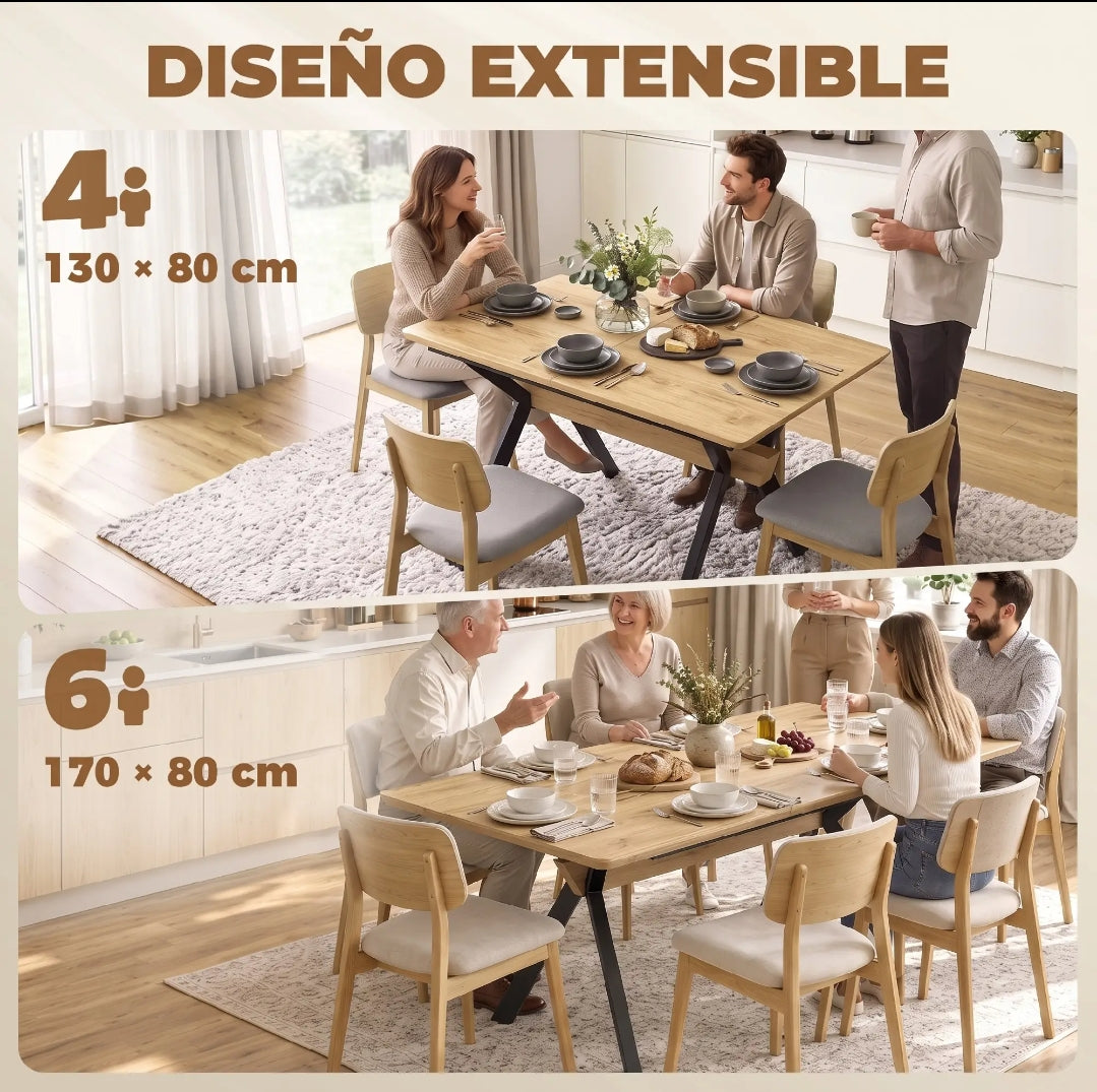 Mesa Comedor Extensible 130-170 cm Roble y Negro | MooM Decó