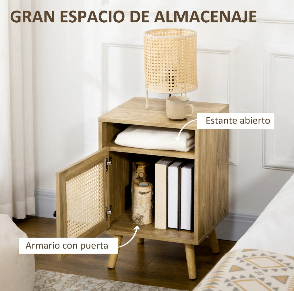 Pack 2 Mesitas de Noche Ratán Cannage Natural | MooM Decó
