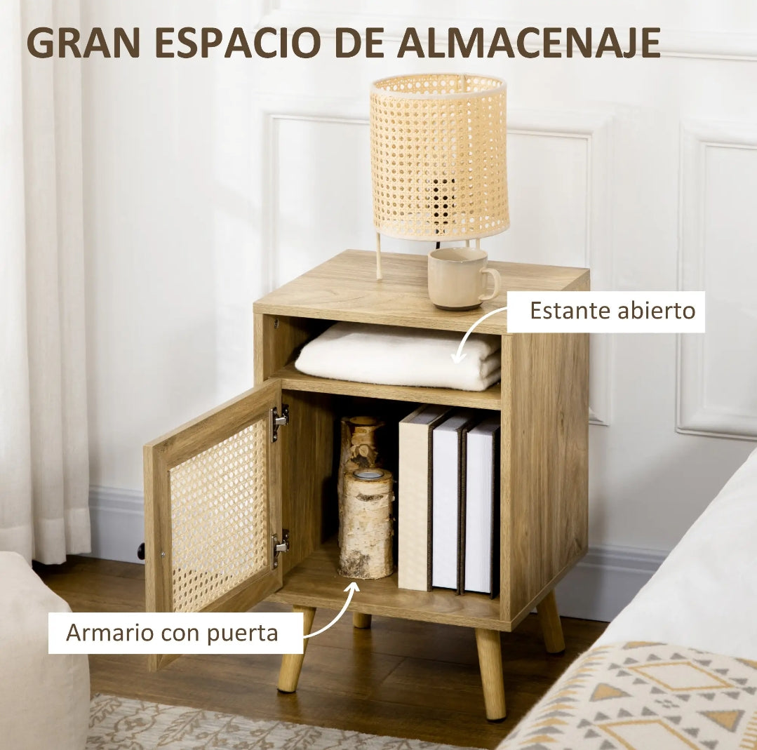 Pack 2 Mesitas de Noche Ratán Cannage Natural | MooM Decó