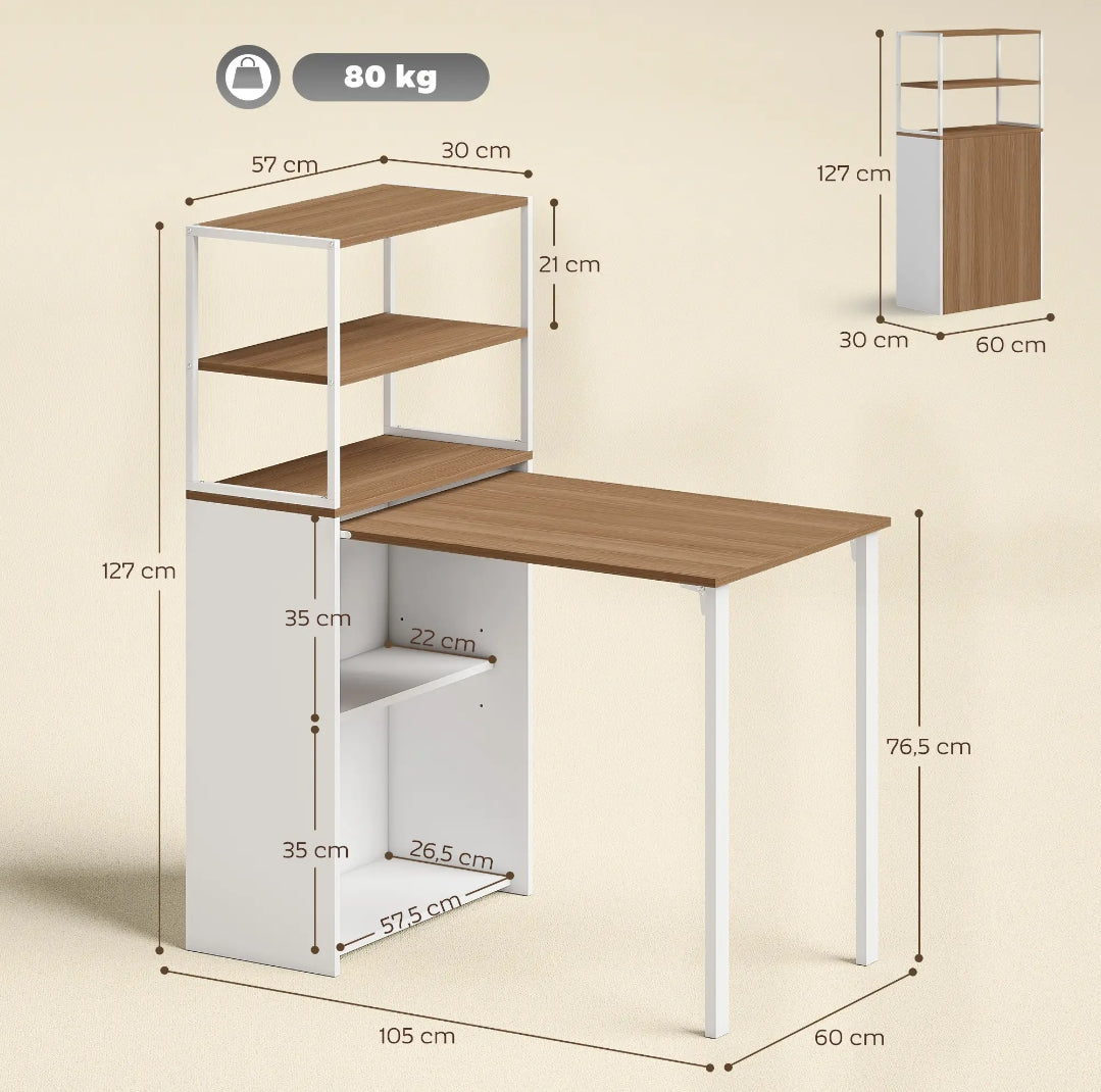 Escritorio Plegable con Estantería 105 cm Natural | MooM Decó