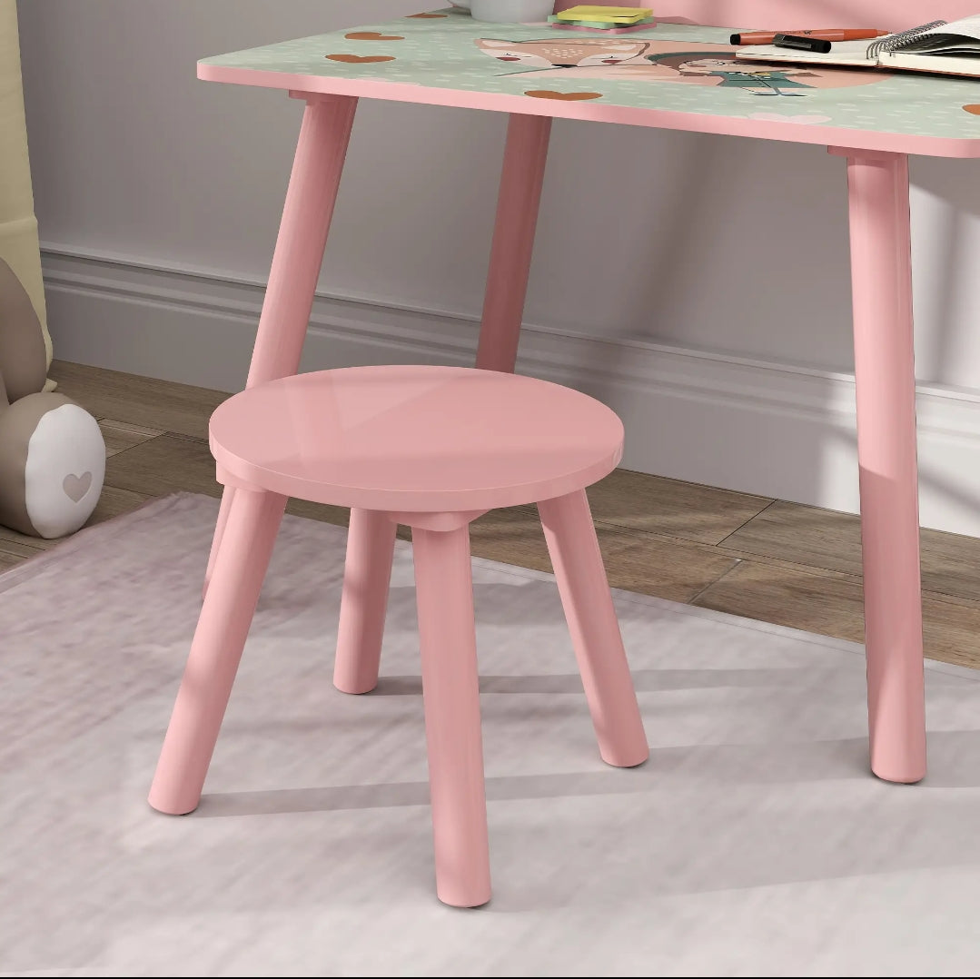 Mesa Infantil con Silla y Estante para Libros Rosa | MooM Decó