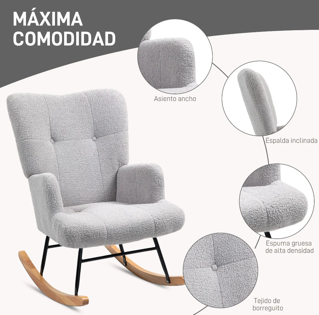 Sillón Mecedora Teddy Azul Claro Acolchado | MooM Decó
