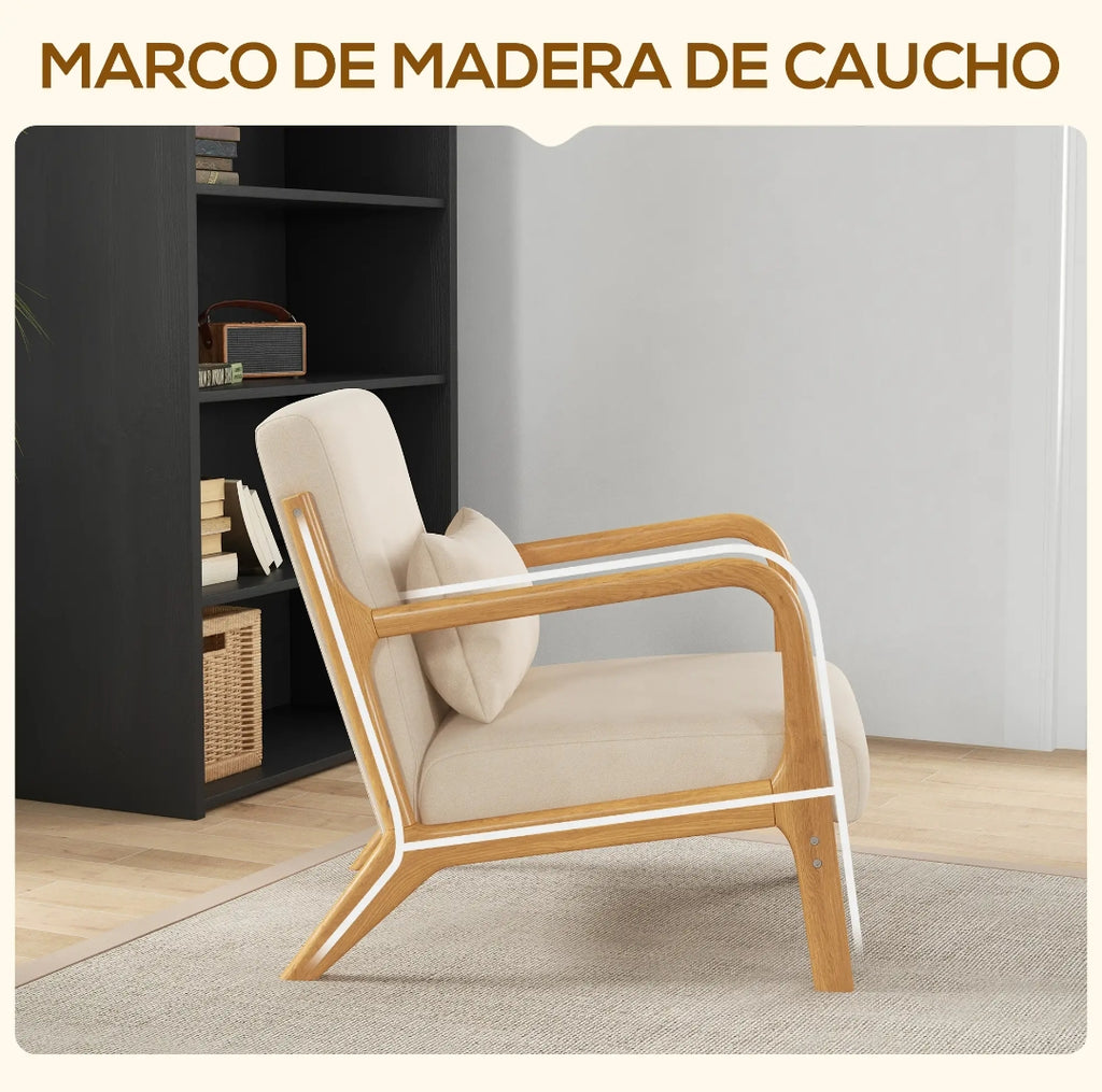 Butaca Nórdica Beige de Terciopelo y Madera | MooM Decó