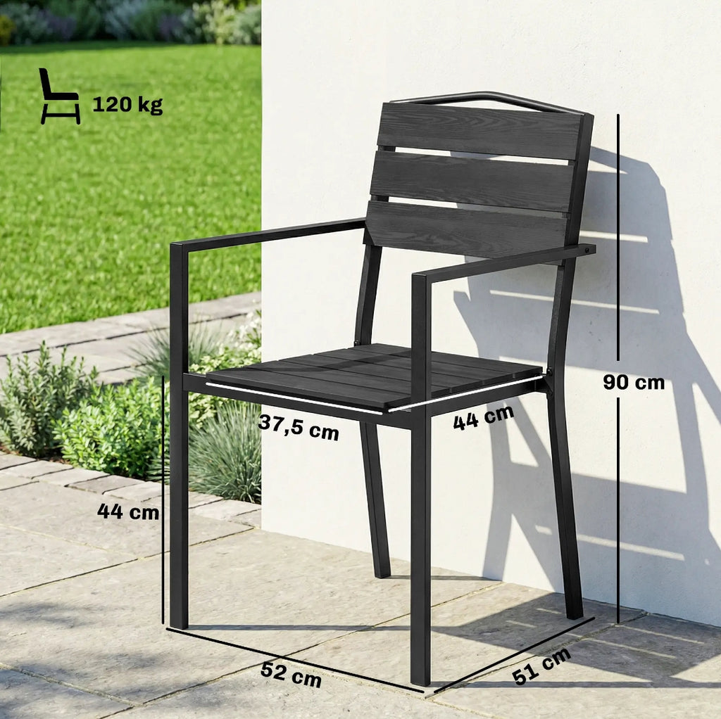 Pack de 4 Sillas de Jardín Apilables con Reposabrazos y Estructura de Acero para Exterior