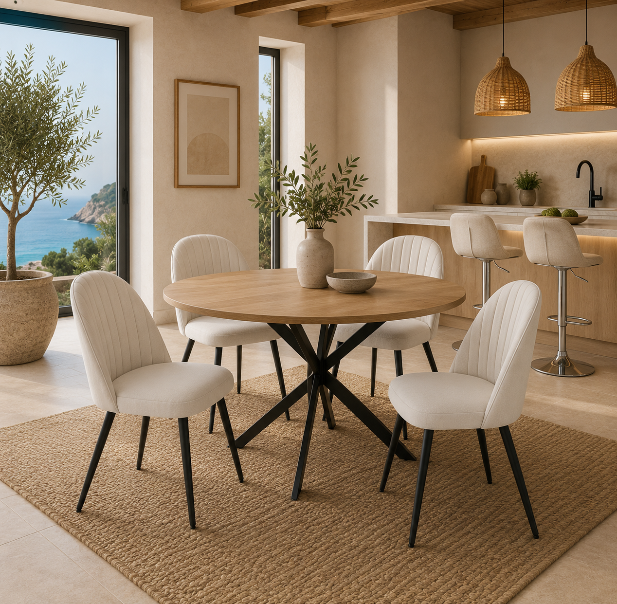 Mesa de Comedor Redonda Ø120 cm Industrial Efecto Madera | MooM Decó