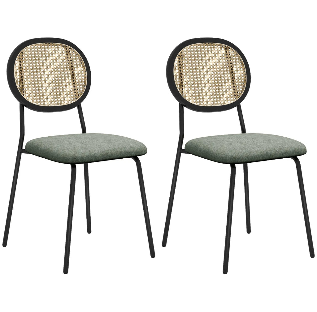 Pack 2 Sillas de Comedor Ratán y Verde Estilo Boho | MooM Decó