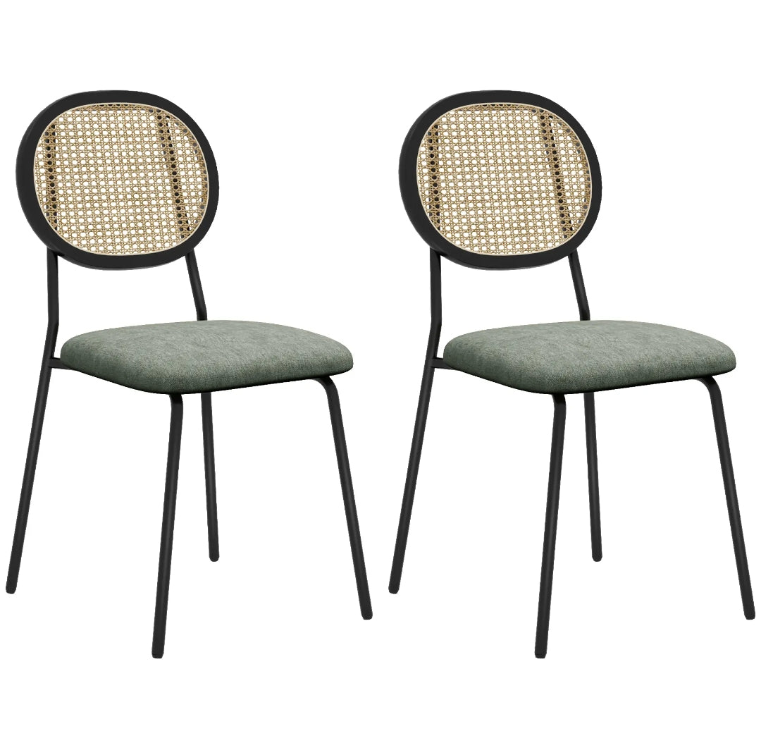 Pack 2 Sillas de Comedor Ratán y Verde Estilo Boho | MooM Decó