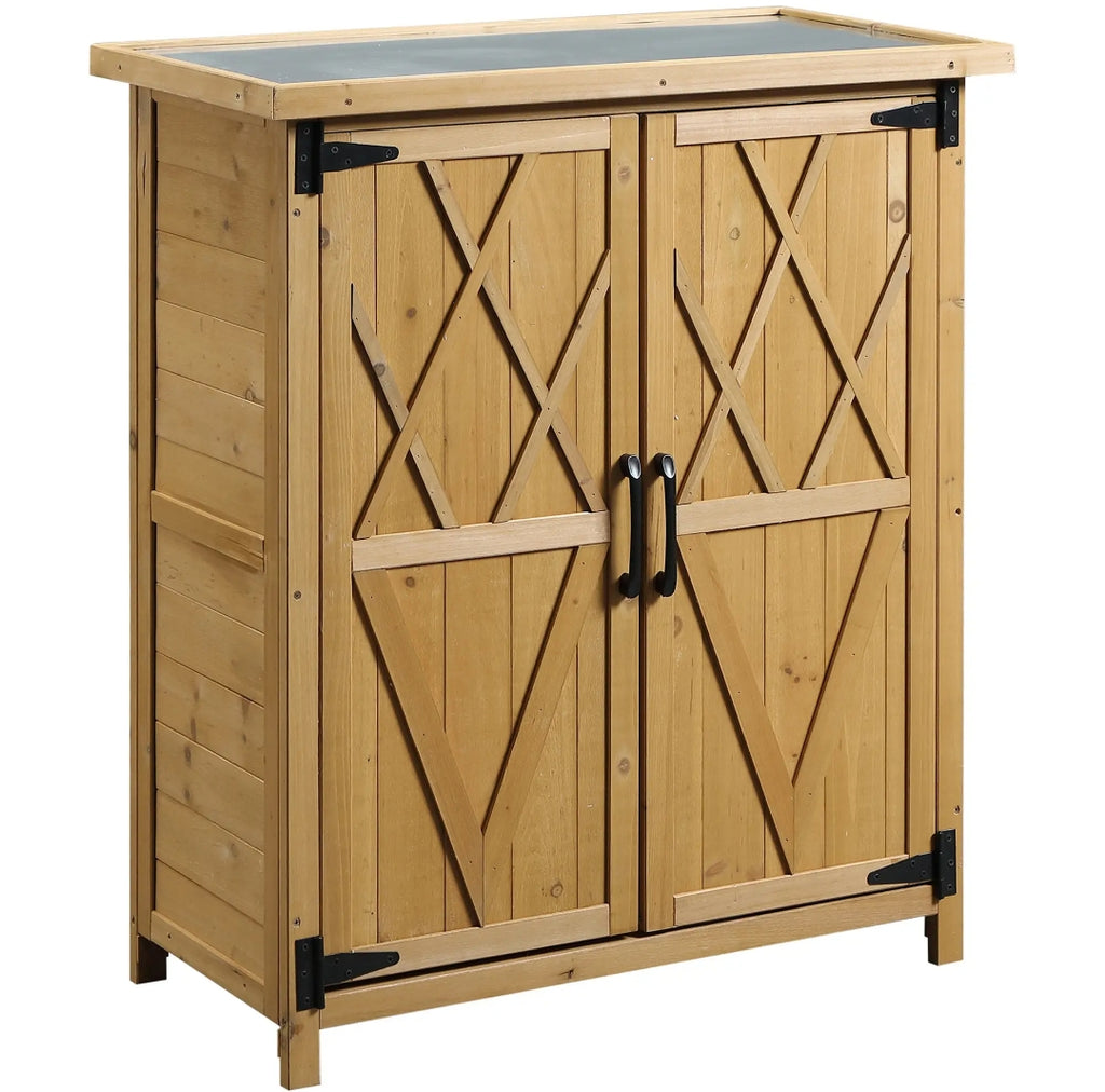 Armario de Exterior de Madera con 4 Estantes y Techo Galvanizado para Jardín y Terraza 75x40x90 cm
