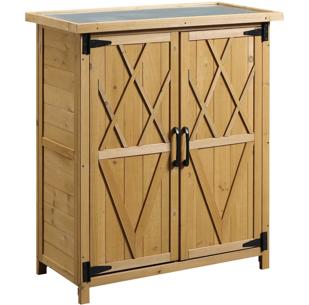 Armario de Exterior de Madera con 4 Estantes y Techo Galvanizado para Jardín y Terraza 75x40x90 cm