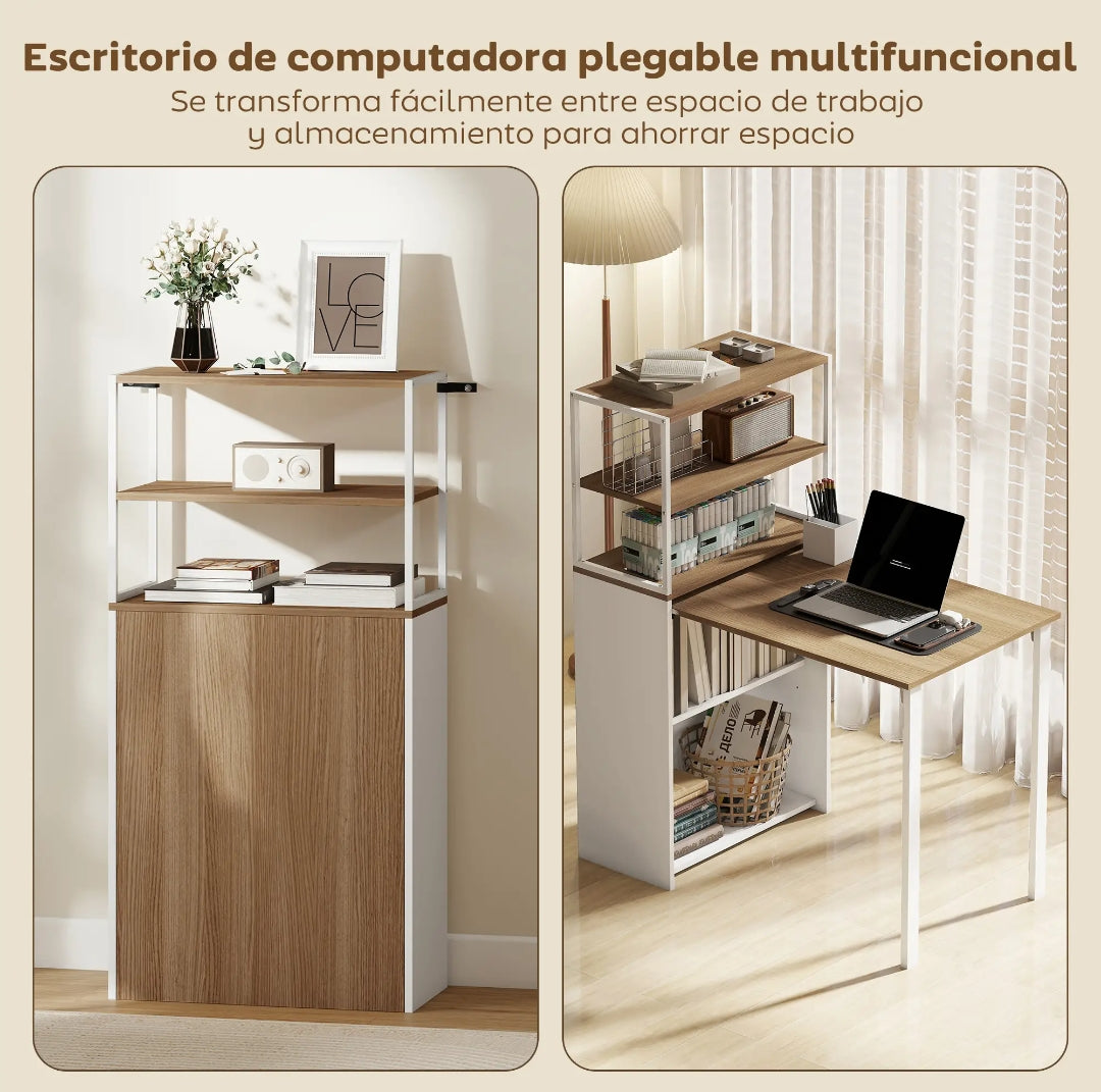 Escritorio Plegable con Estantería 105 cm Natural | MooM Decó