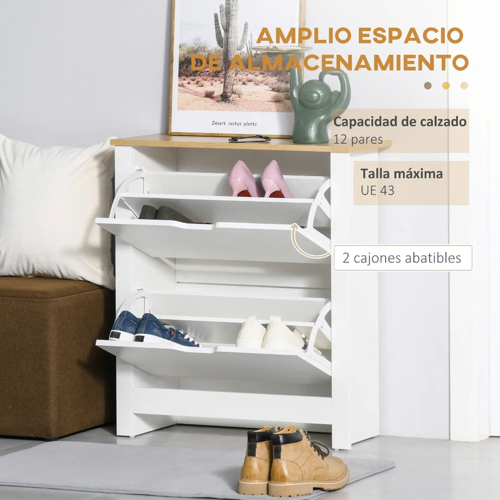 Zapatero Recibidor Blanco para 12 Pares con 3 Cajones Abatibles | MooM Decó