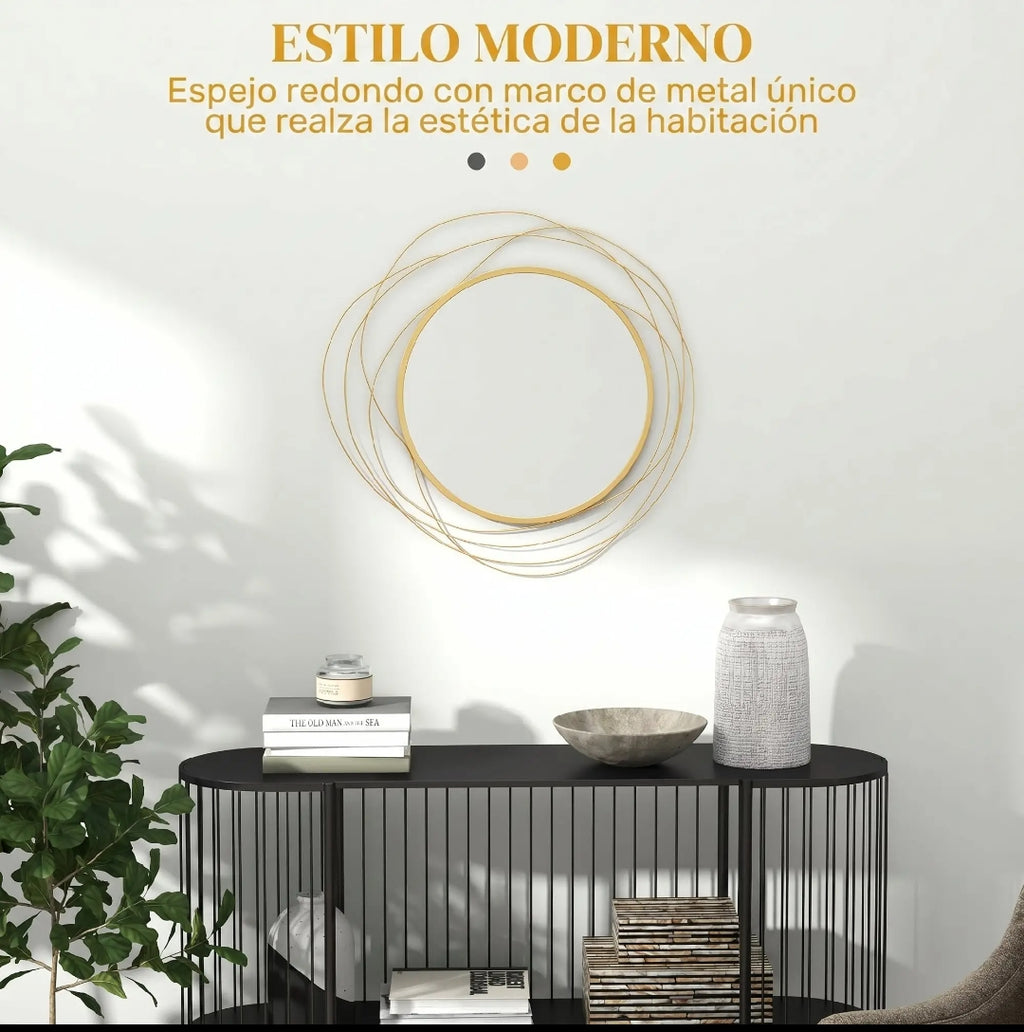 Espejo Decorativo Redondo Dorado con Marco Abstracto Ø65 cm | MooM Decó