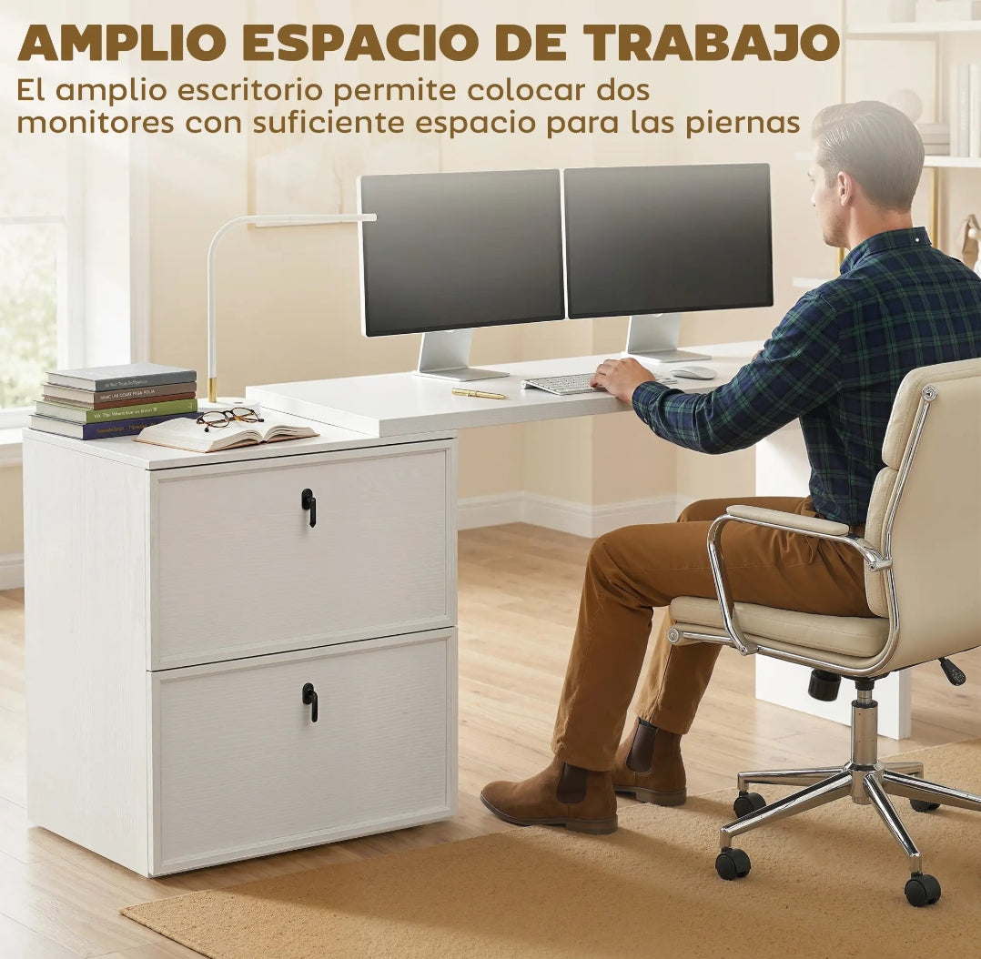 Escritorio Reversible en L con 2 Cajones Archivadores Blanco | MooM Decó