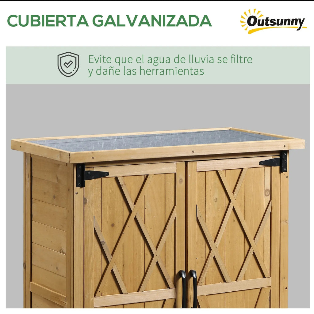 Armario de Exterior de Madera con 4 Estantes y Techo Galvanizado para Jardín y Terraza 75x40x90 cm