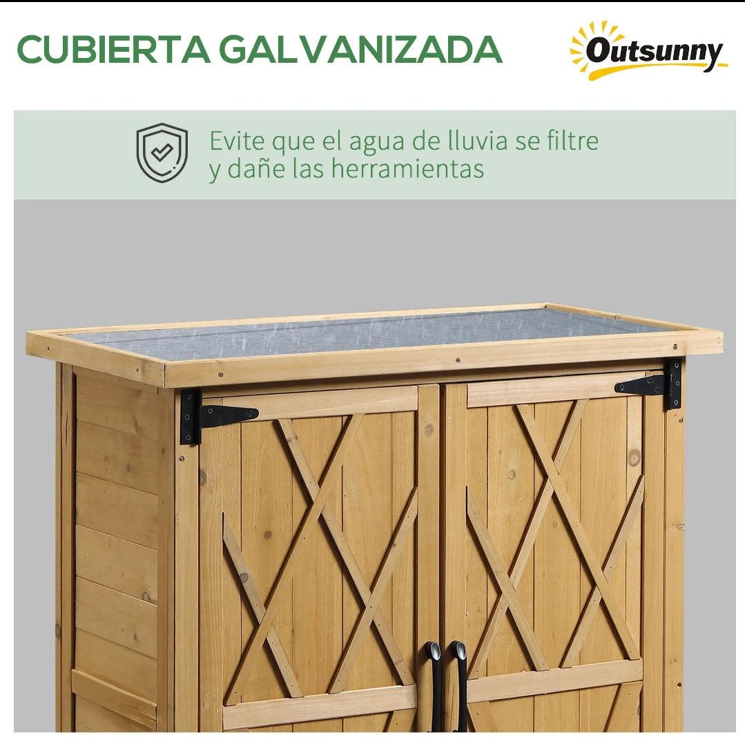 Armario de Exterior de Madera con 4 Estantes y Techo Galvanizado para Jardín y Terraza 75x40x90 cm