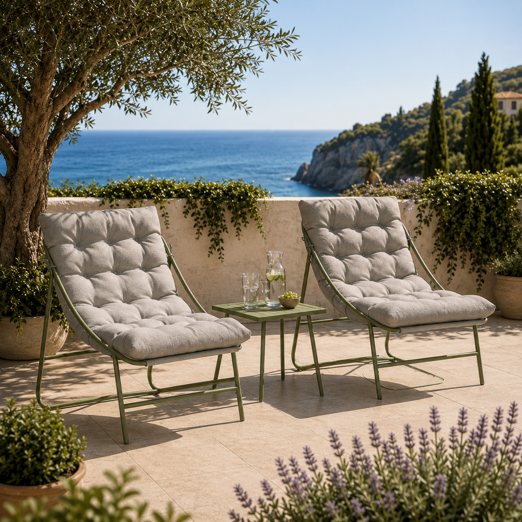 Conjunto Bistro de Jardín 3 Piezas con Cojines, 2 Sillones Lounge y Mesa Auxiliar