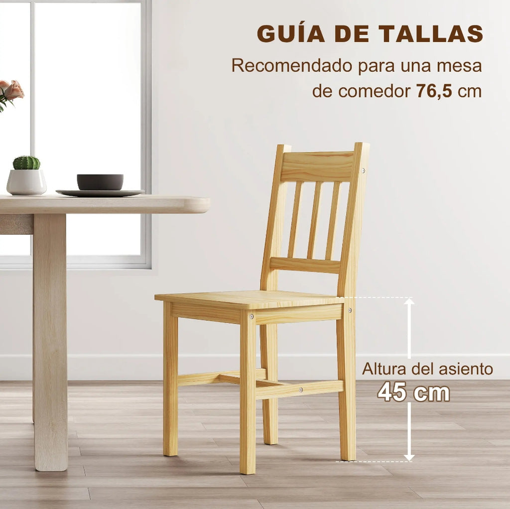 Pack 2 Sillas de Comedor Madera Maciza de Pino | MooM Decó