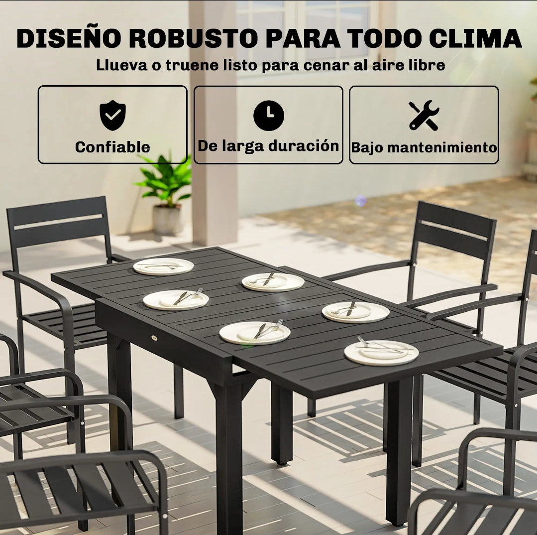 Mesa de Jardín Extensible de Aluminio para 4-6 Personas 80-160 cm Negra para Terraza y Exterior