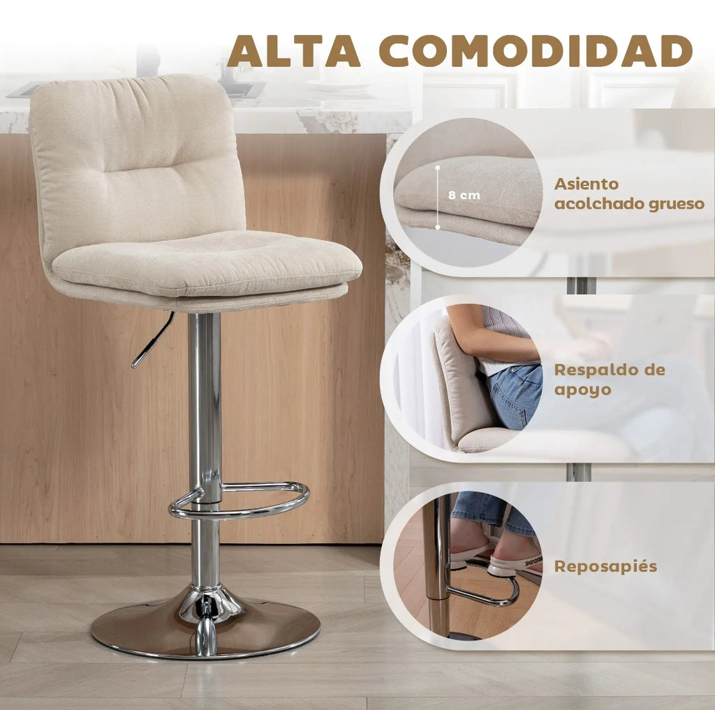 Juego de 2 Taburetes Altos Giratorios Regulables Beige | MooM Decó