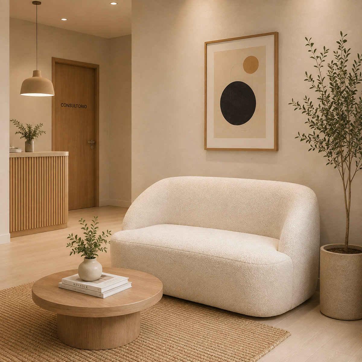 Sofá Curvo 2 Plazas Borreguito Crema 142 cm | MooM Decó