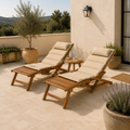 Tumbona Plegable de Madera de Acacia con Reposapiés Desmontable y Cojín Acolchado