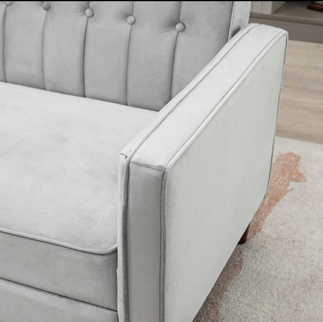 Sofá Cama Convertible 2-3 Plazas con Respaldos Reclinables y Tapizado Aterciopelado Gris Claro