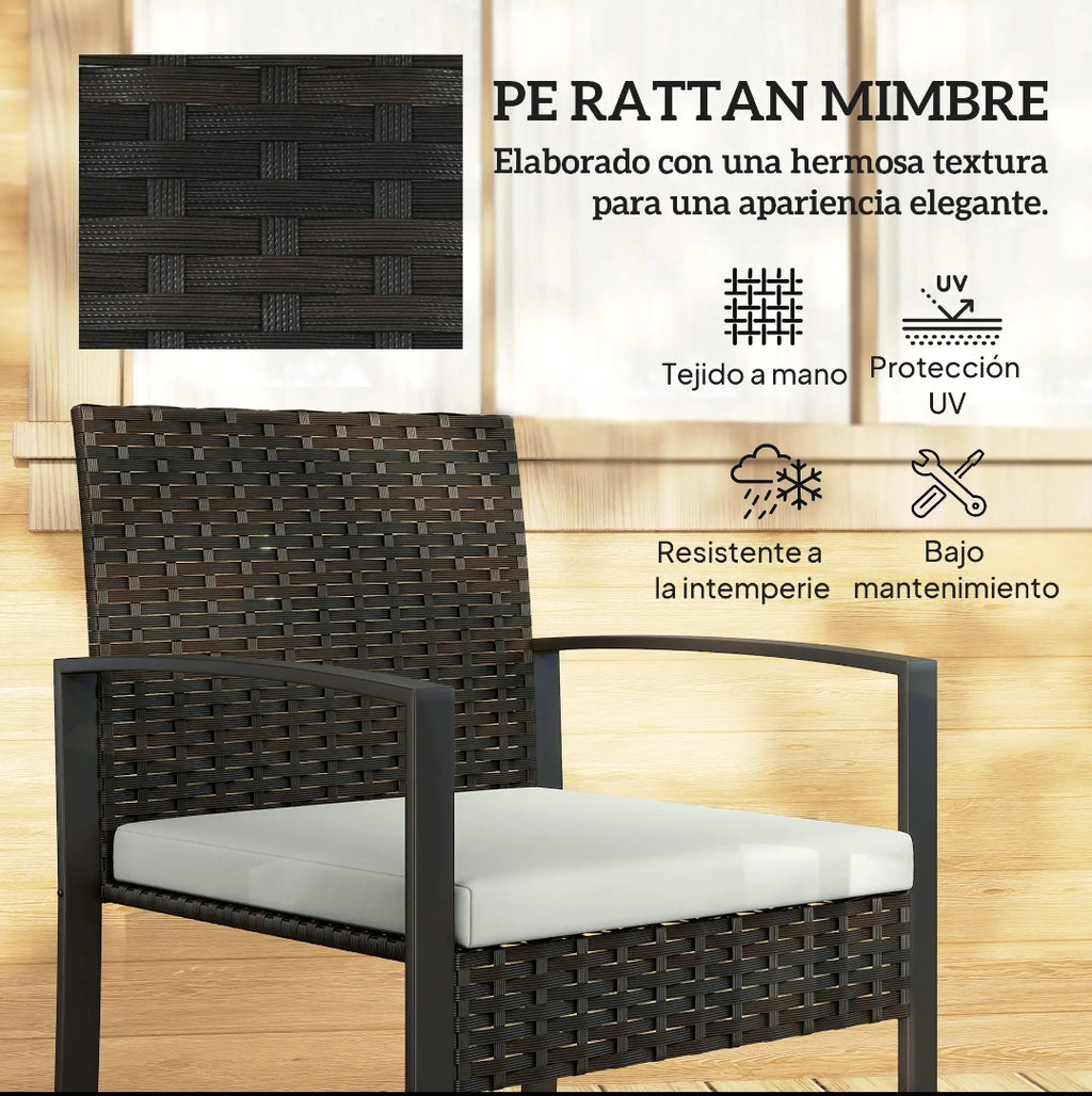 Conjunto de Jardín de Ratán con 2 Sillas y Mesa Auxiliar | Terraza y Balcón | MooM Decó