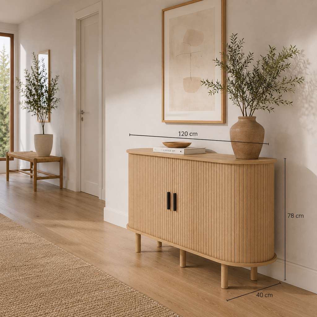 Aparador Ovalado Vintage con Puertas Tambour Correderas 120 cm Roble | MooM Decó