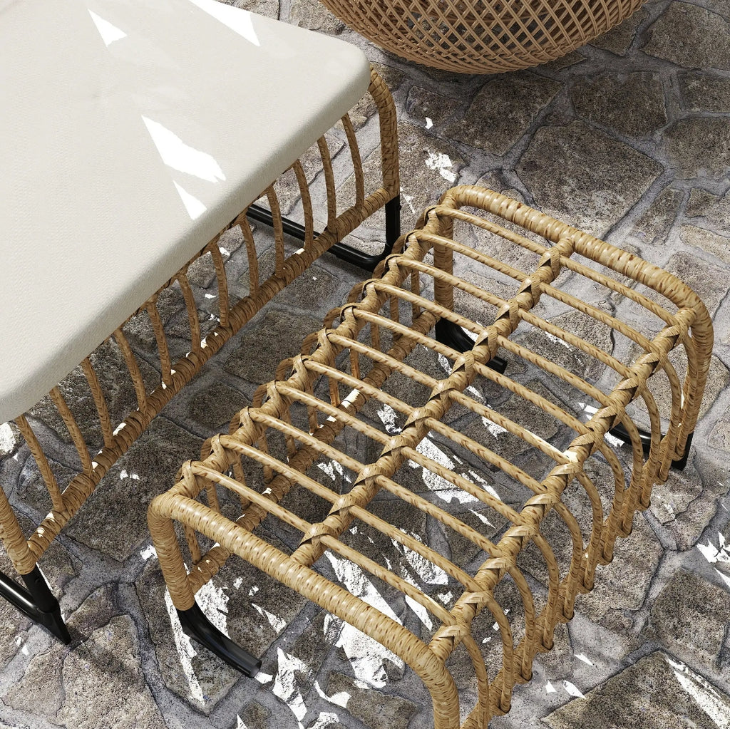 Sillón de Jardín con Reposapiés y Cojín de Ratán Sintético para Terraza y Exterior