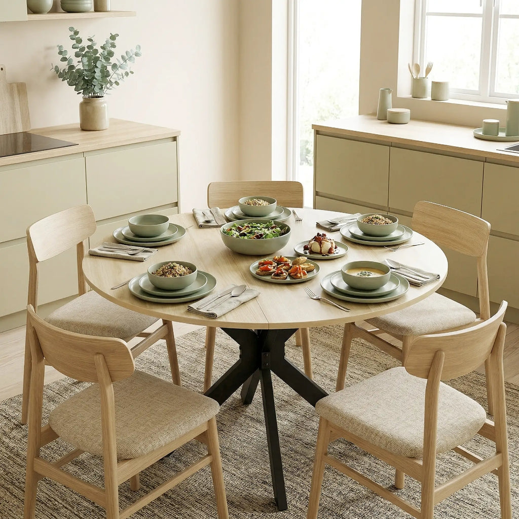 Mesa de Comedor Redonda Plegable Ø110 cm para 2-6 Personas | MooM Decó
