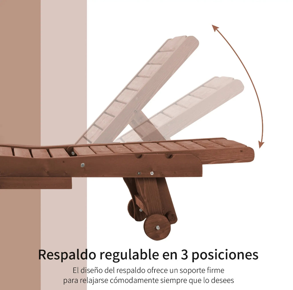 Tumbona de Madera con Ruedas y Bandeja Extraíble para Jardín, Terraza y Piscina