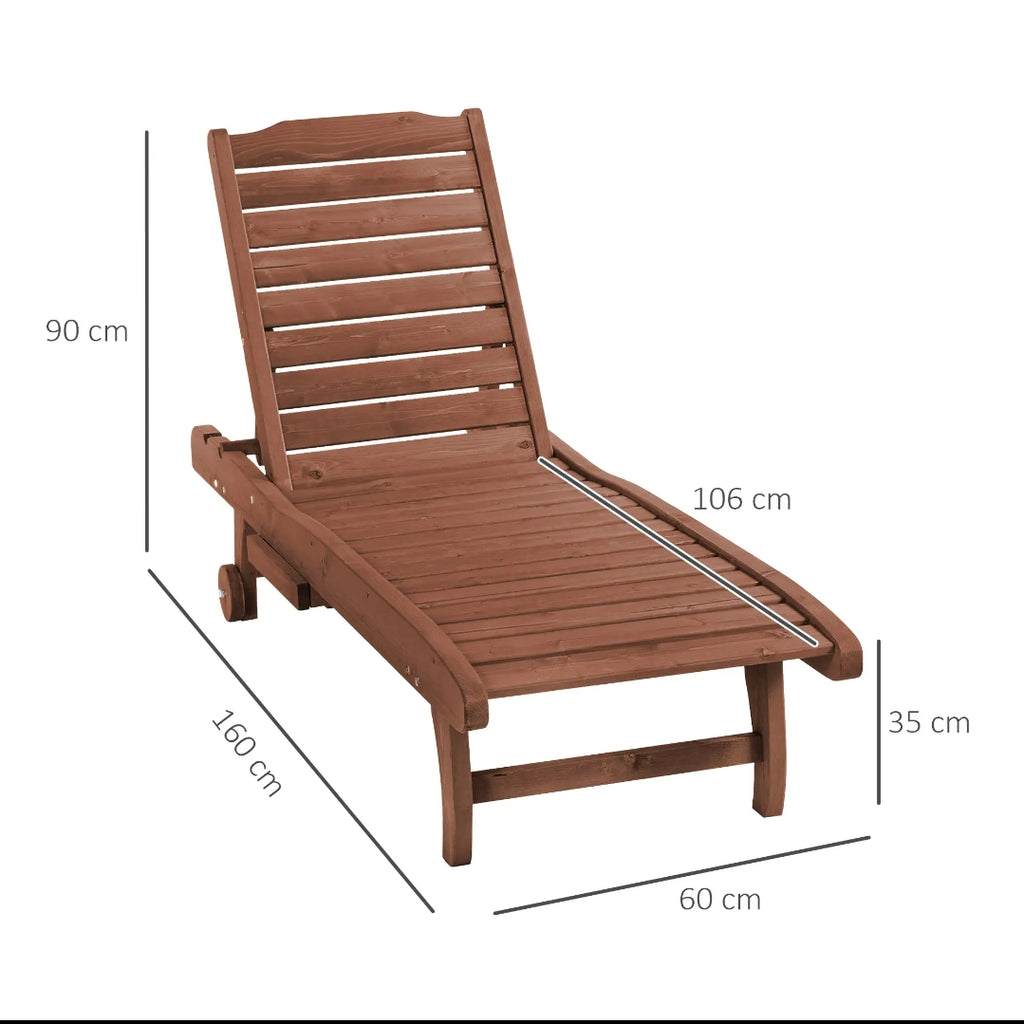 Tumbona de Madera con Ruedas y Bandeja Extraíble para Jardín, Terraza y Piscina