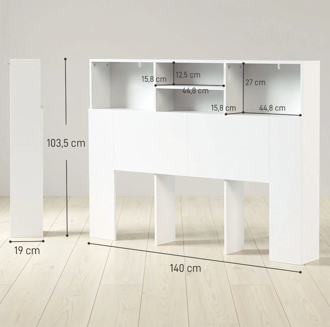 Cabecero de Cama 140 cm Blanco con Almacenaje | MooM Decó