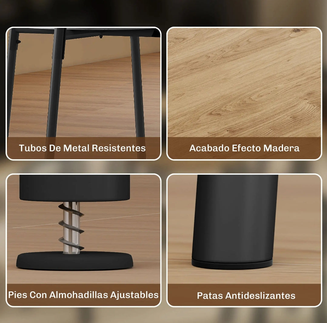 Mesa Redonda Ø85 cm con 4 Sillas Natural y Negro | MooM Decó