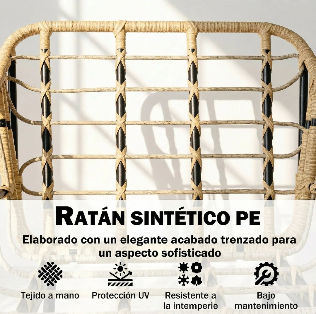 Conjunto de Jardín Ratán PE 3 Piezas con Mesa y 2 Sillones | MooM Decó