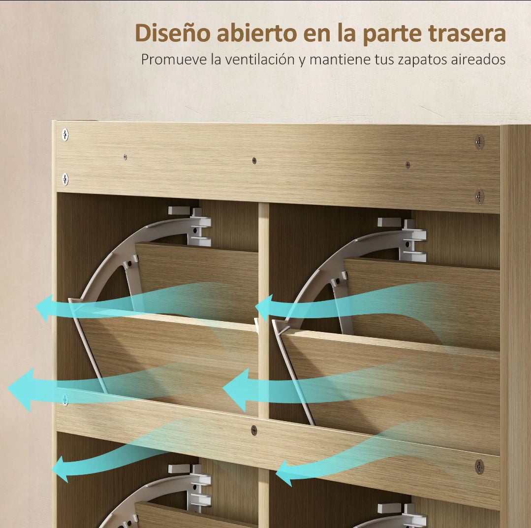 Zapatero Estrecho de Ratán para 16 Pares | Mueble Recibidor Nórdico 104,5 cm | MooM Decó