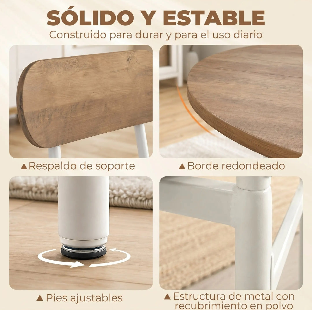 Mesa Redonda con 4 Sillas Ø100 cm Natural y Blanco | MooM Decó