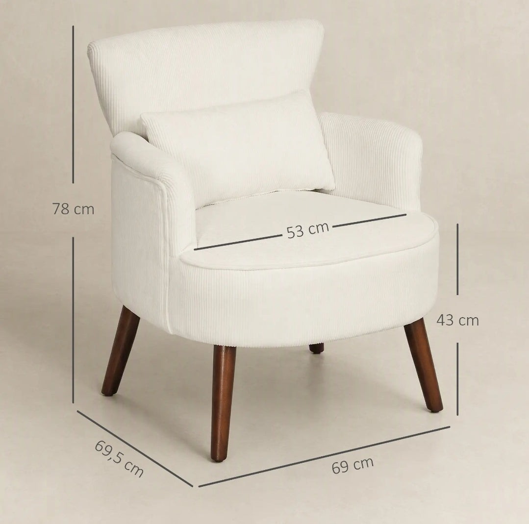 Sillón Verde de Pana con Cojín Lumbar y Patas de Madera | MooM Decó